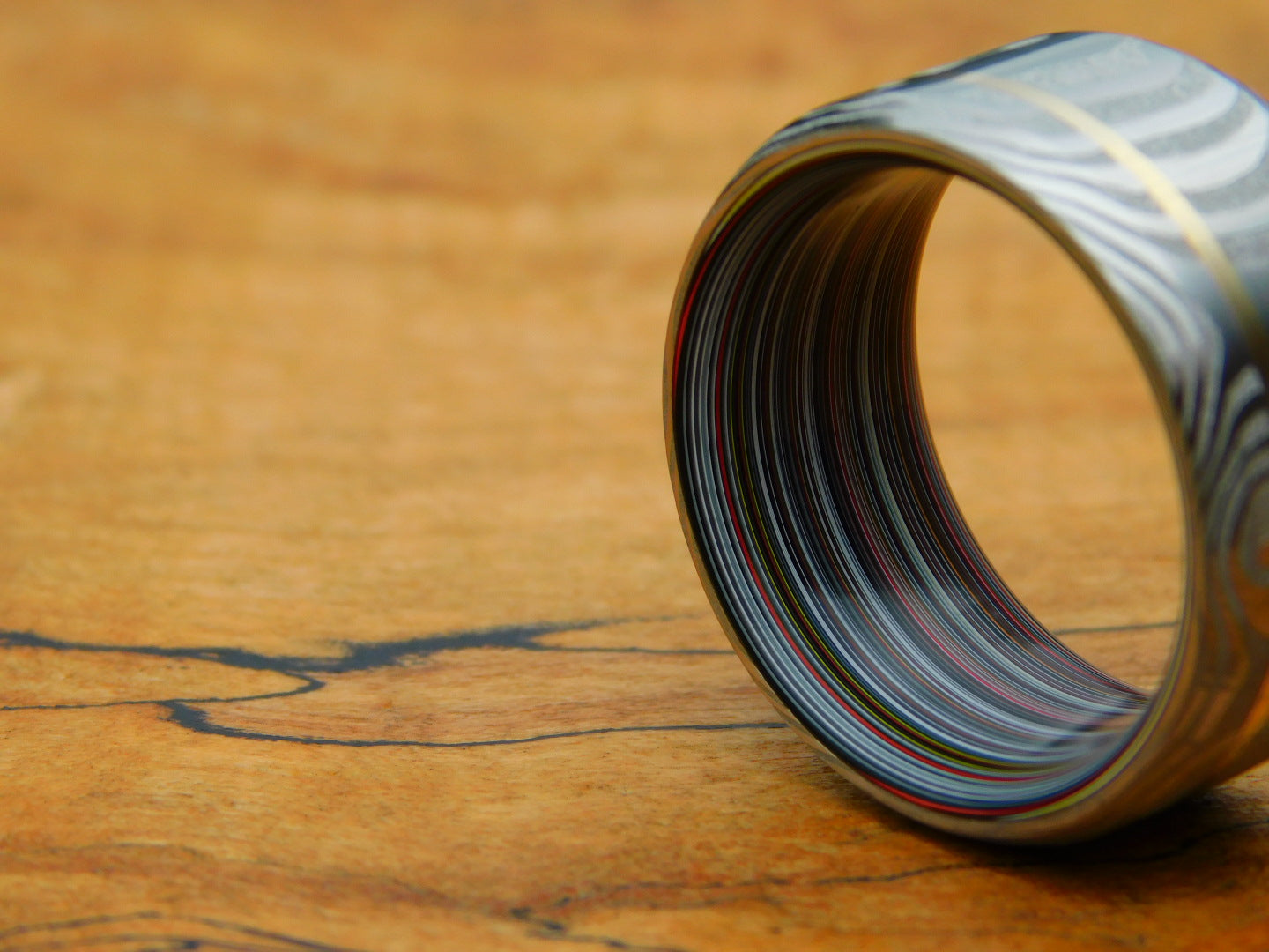Lucia Damasteel x 14k Yellow Gold x Fordite Ring - Size 10.5