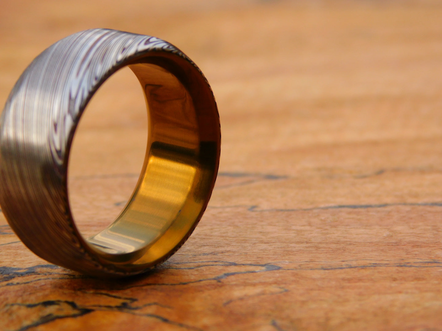 Heimskringla Damasteel x Flamed Titanium Ring