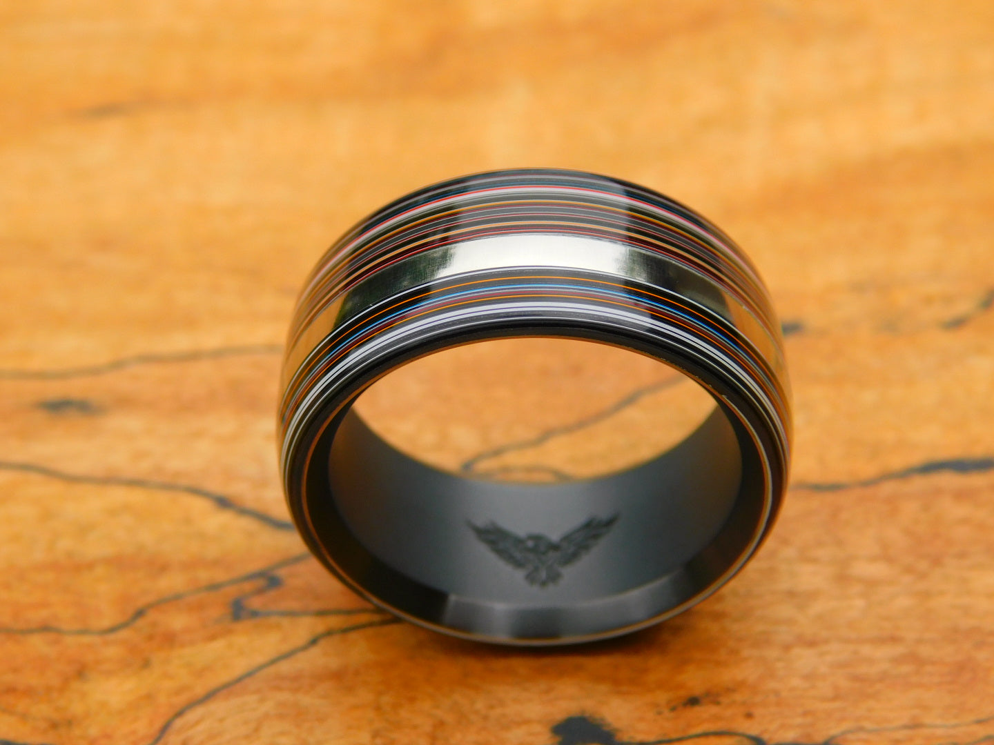 Fordite x Black Zirconium Ring - Size 10.25