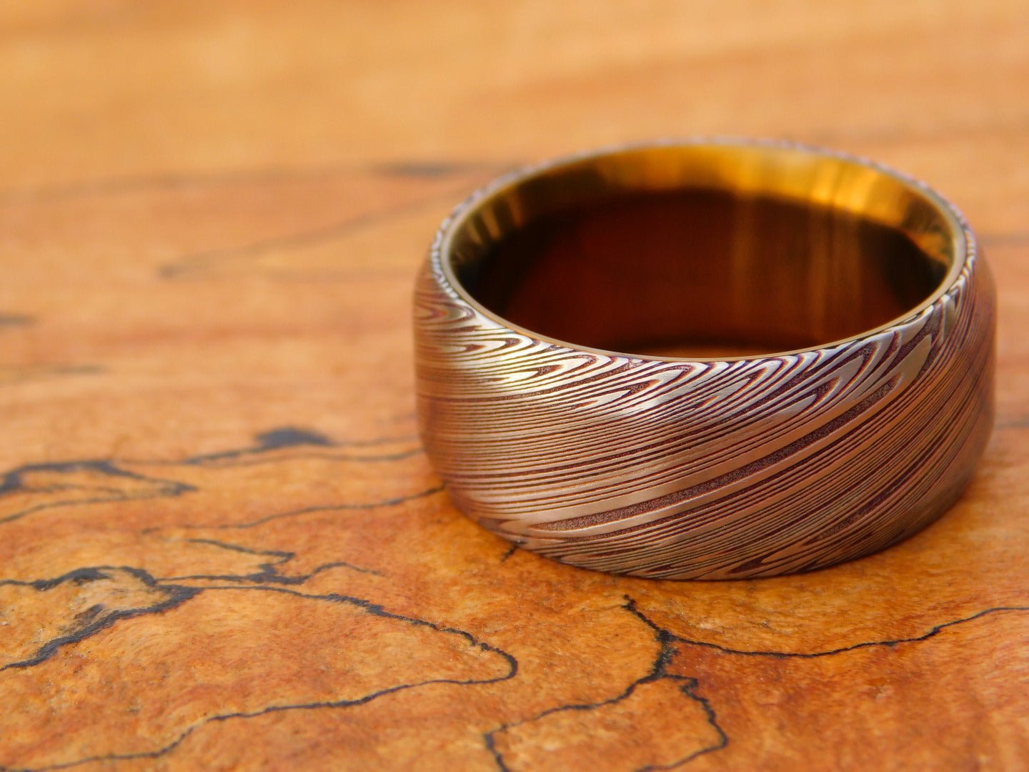 Heimskringla Damasteel x Flamed Titanium Ring