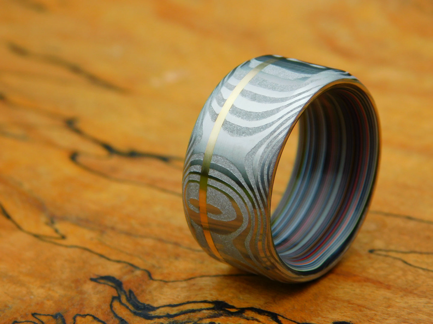 Lucia Damasteel x 14k Yellow Gold x Fordite Ring - Size 10.5