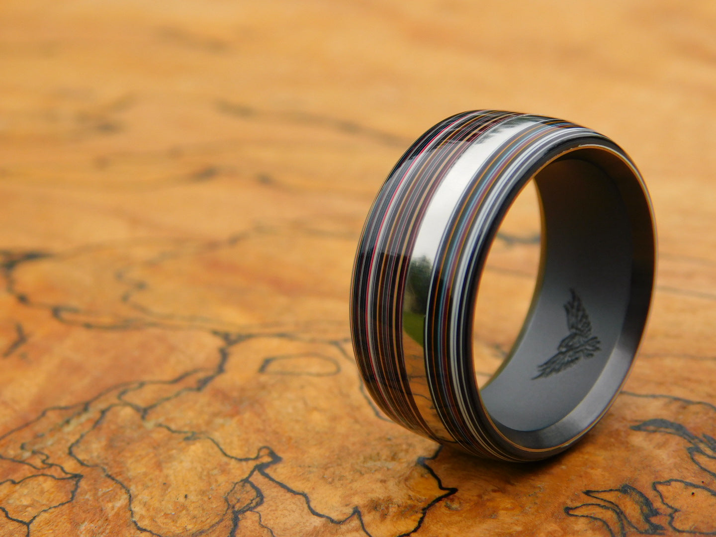 Fordite x Black Zirconium Ring - Size 10.25