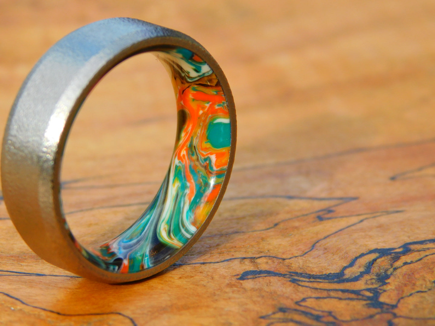 Brushed Titanium x Retro Resin Ring - Size 12