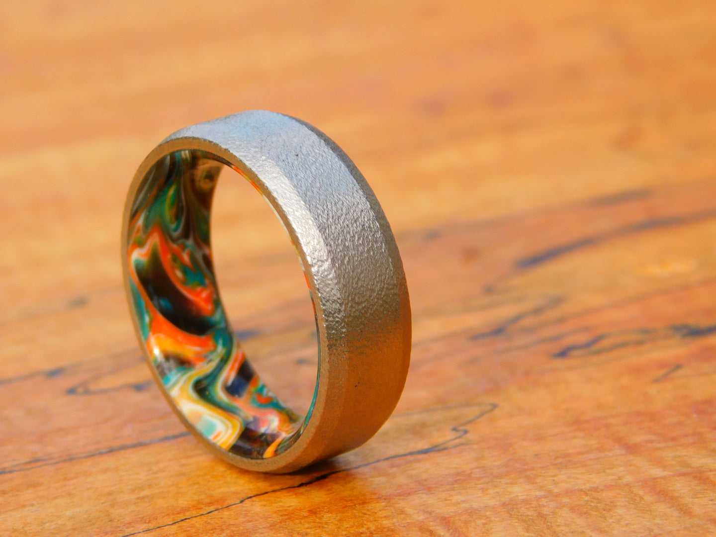 Brushed Titanium x Retro Resin Ring - Size 12