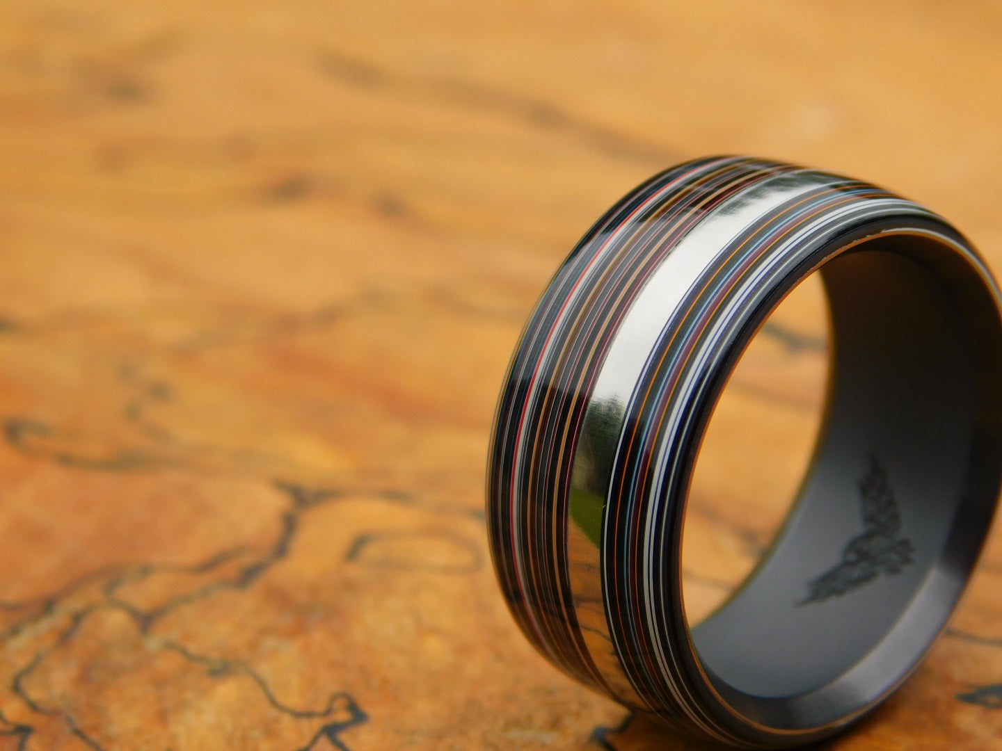 Fordite x Black Zirconium Ring - Size 10.25