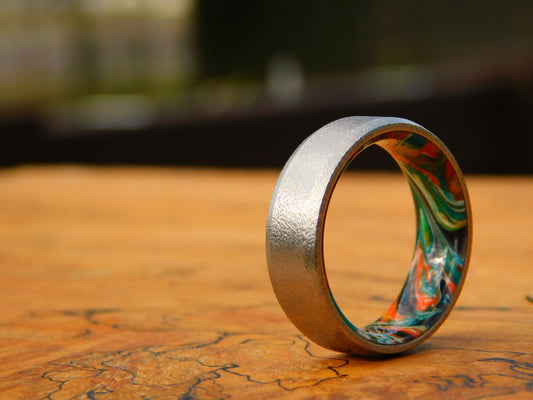 Brushed Titanium x Retro Resin Ring - Size 12