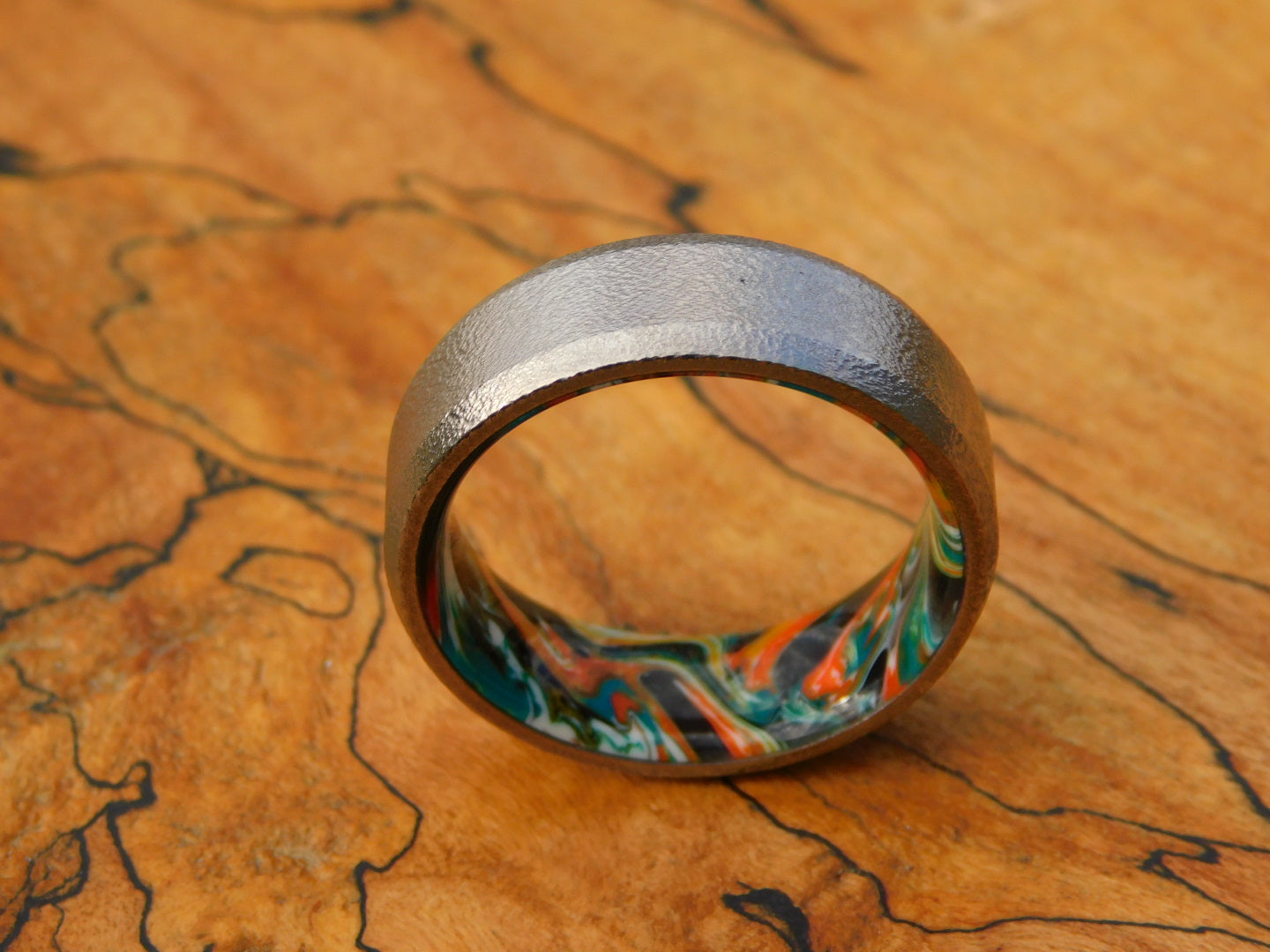 Brushed Titanium x Retro Resin Ring - Size 12