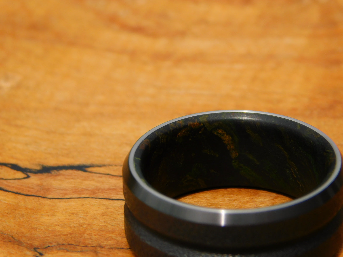 V-grooved Black Zirconium x Rag Micarta Ring