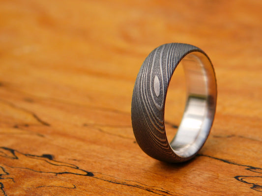 Stainless Damascus x Sterling Silver Ring