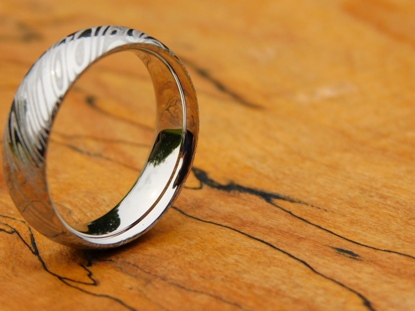 Polished Saga Stainless Damascus Ring