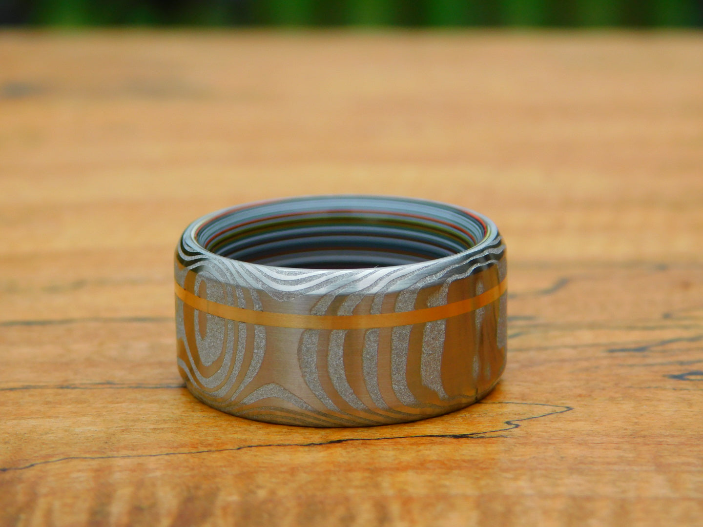 Lucia Damasteel x 14k Yellow Gold x Fordite Ring - Size 10.5