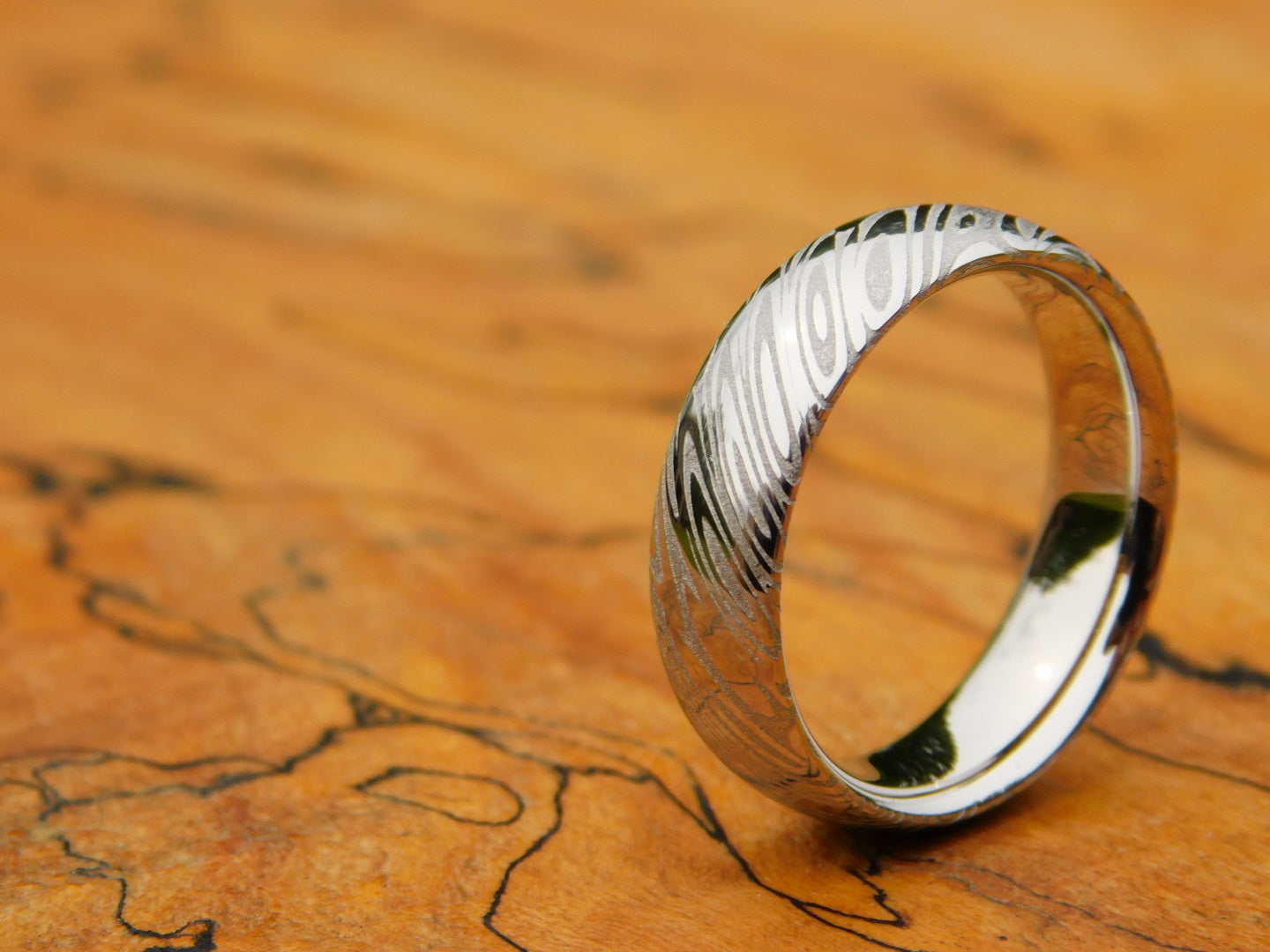 Polished Saga Stainless Damascus Ring