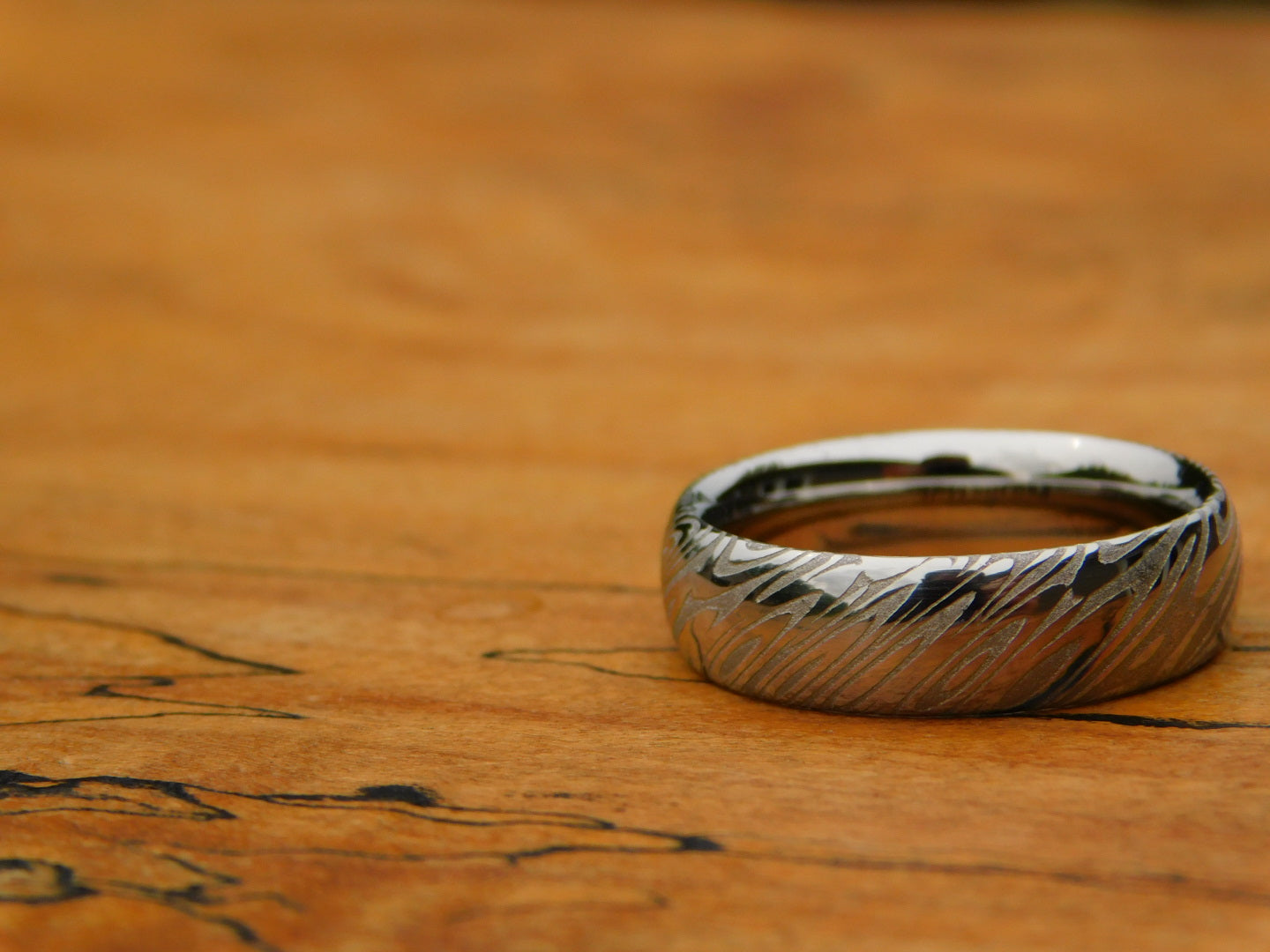 Polished Saga Stainless Damascus Ring