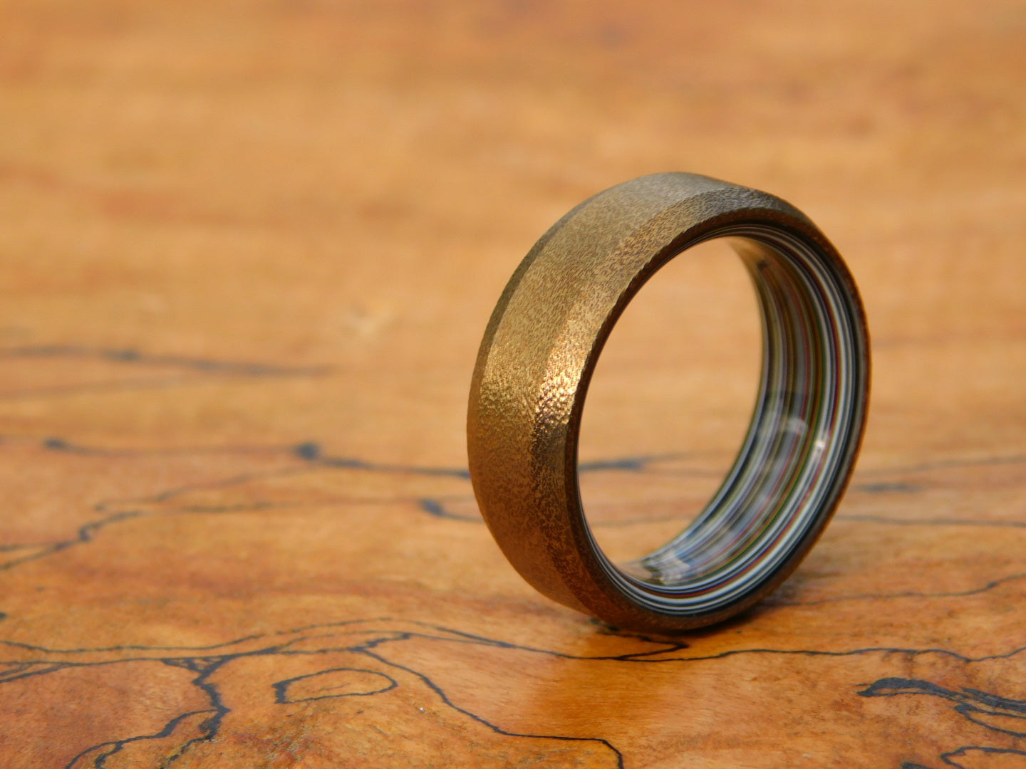 Bronzed Titanium x Fordite Ring - Size 9.75