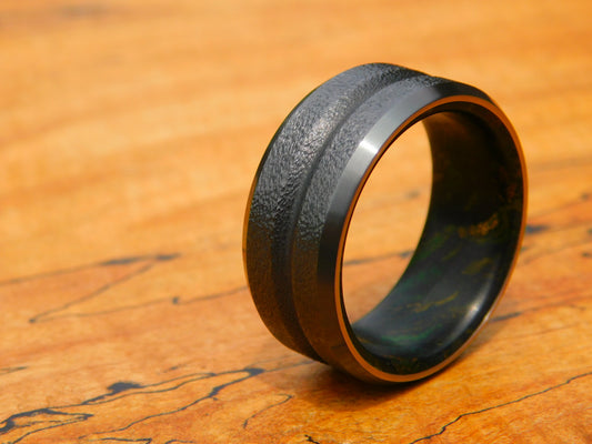 V-grooved Black Zirconium x Rag Micarta Ring