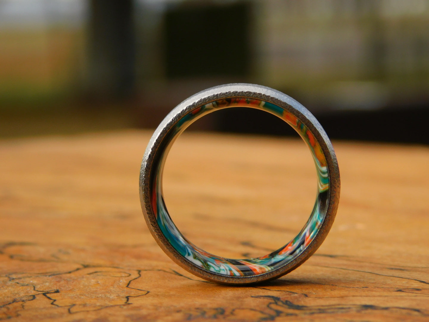 Brushed Titanium x Retro Resin Ring - Size 12