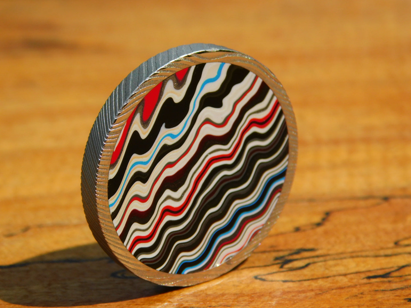 Stainless Damascus x Fordite Coin