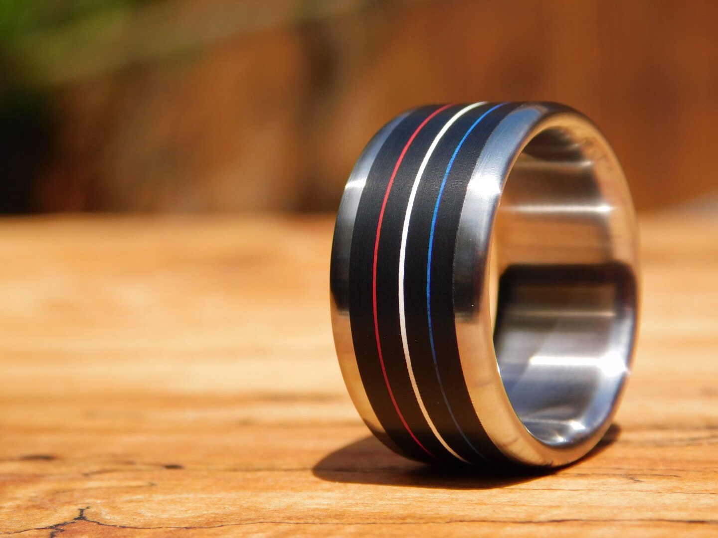 Red, White & Blue Paper Micarta x Titanium Ring